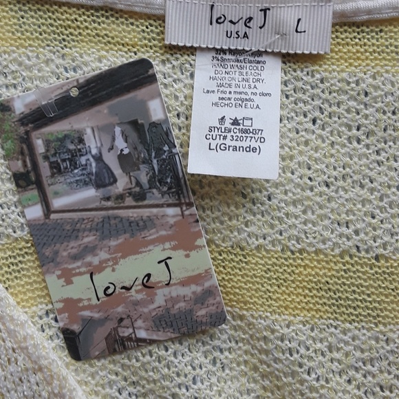 Love J V neck Button Front White Yellow Striped Lg - Picture 6 of 6